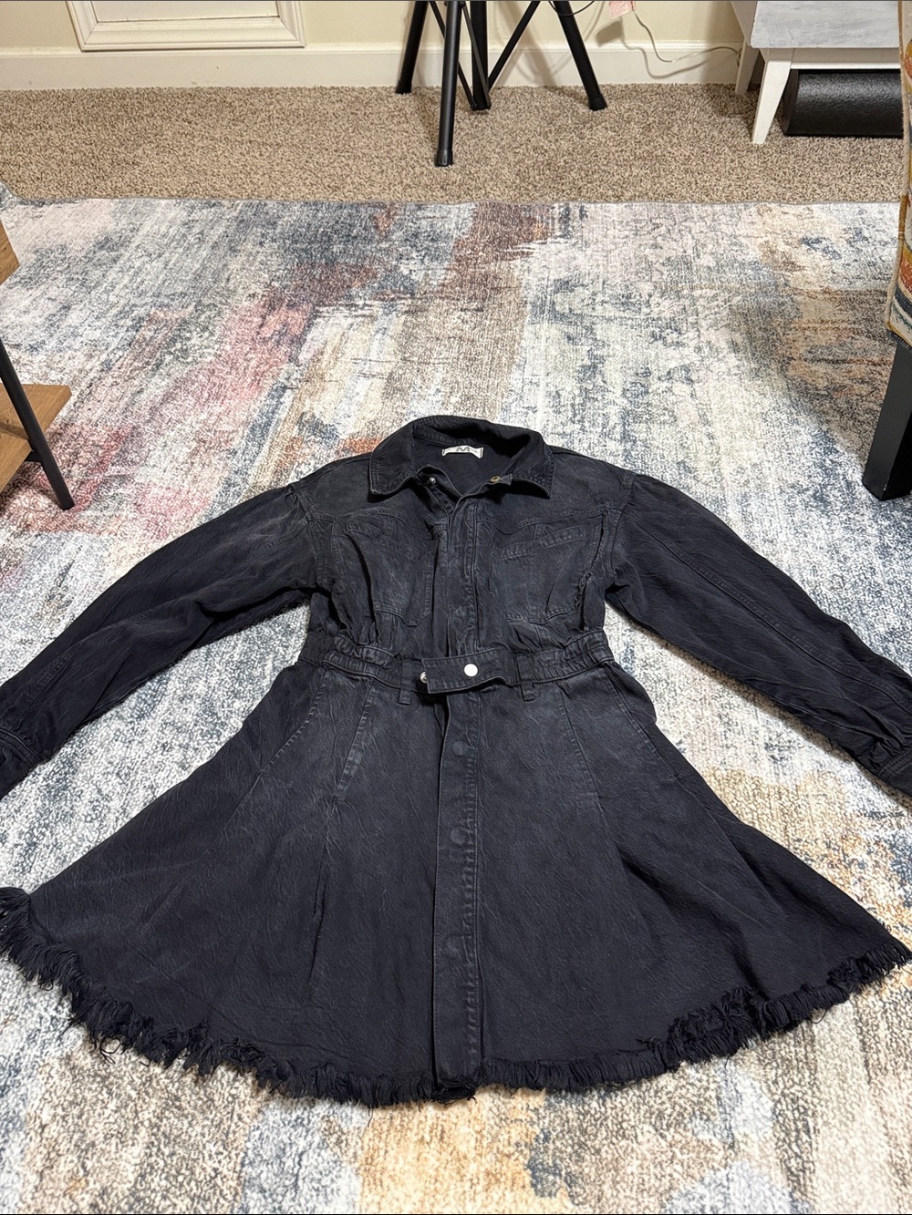 We the Free Black Denim Belted Shirt Jacket-Dress - Picture 2 of 6